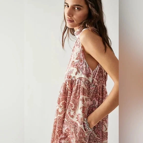 Free people all the time pink velvet sleeveless babydoll dress size small new - Picture 8 of 8